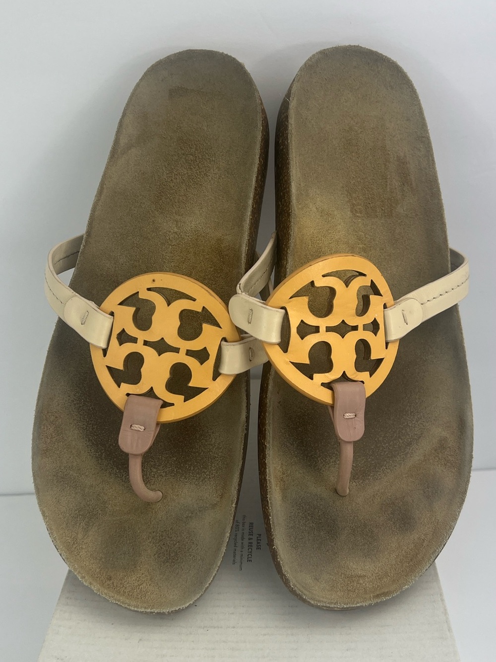 TORY BURCH MILLER CLOUD SANDALS CREAM/CARAMEL COLORS, LEATHER TOP, MILTI CORK 11 - Picture 3 of 17